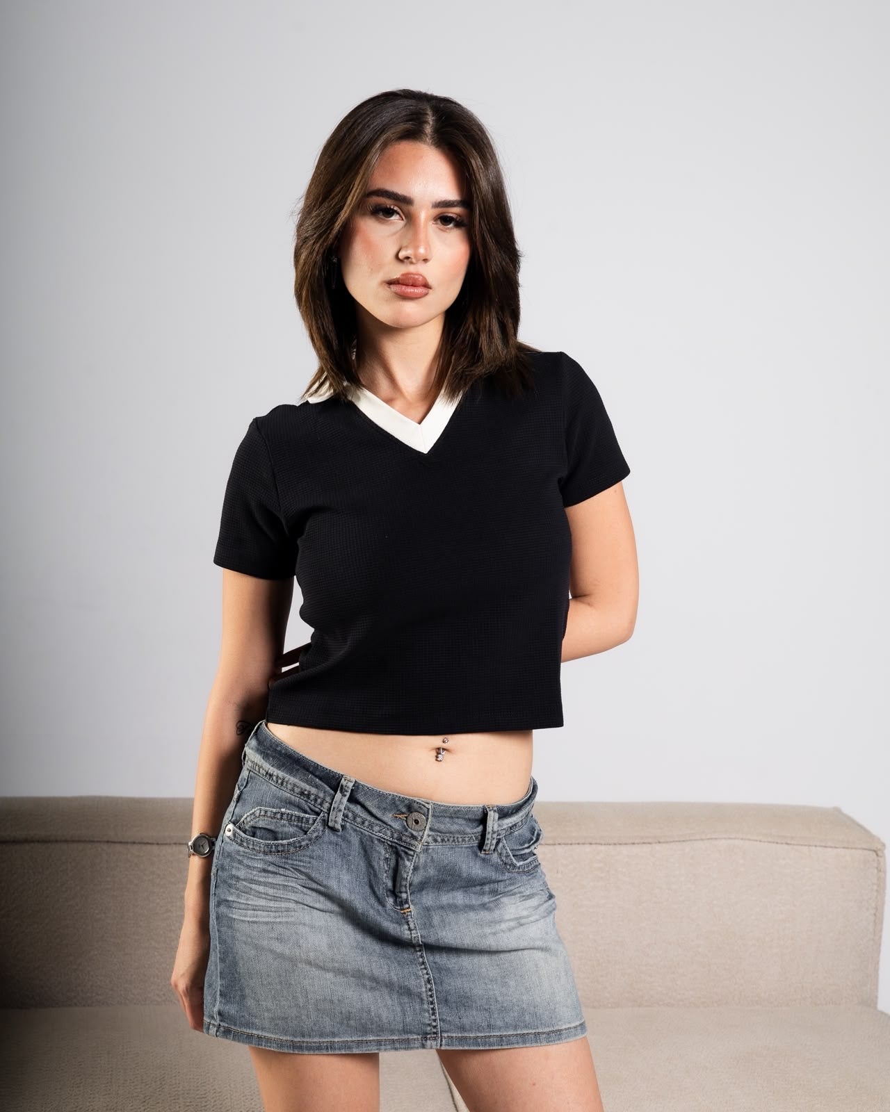 Two-Tone Black Crop
