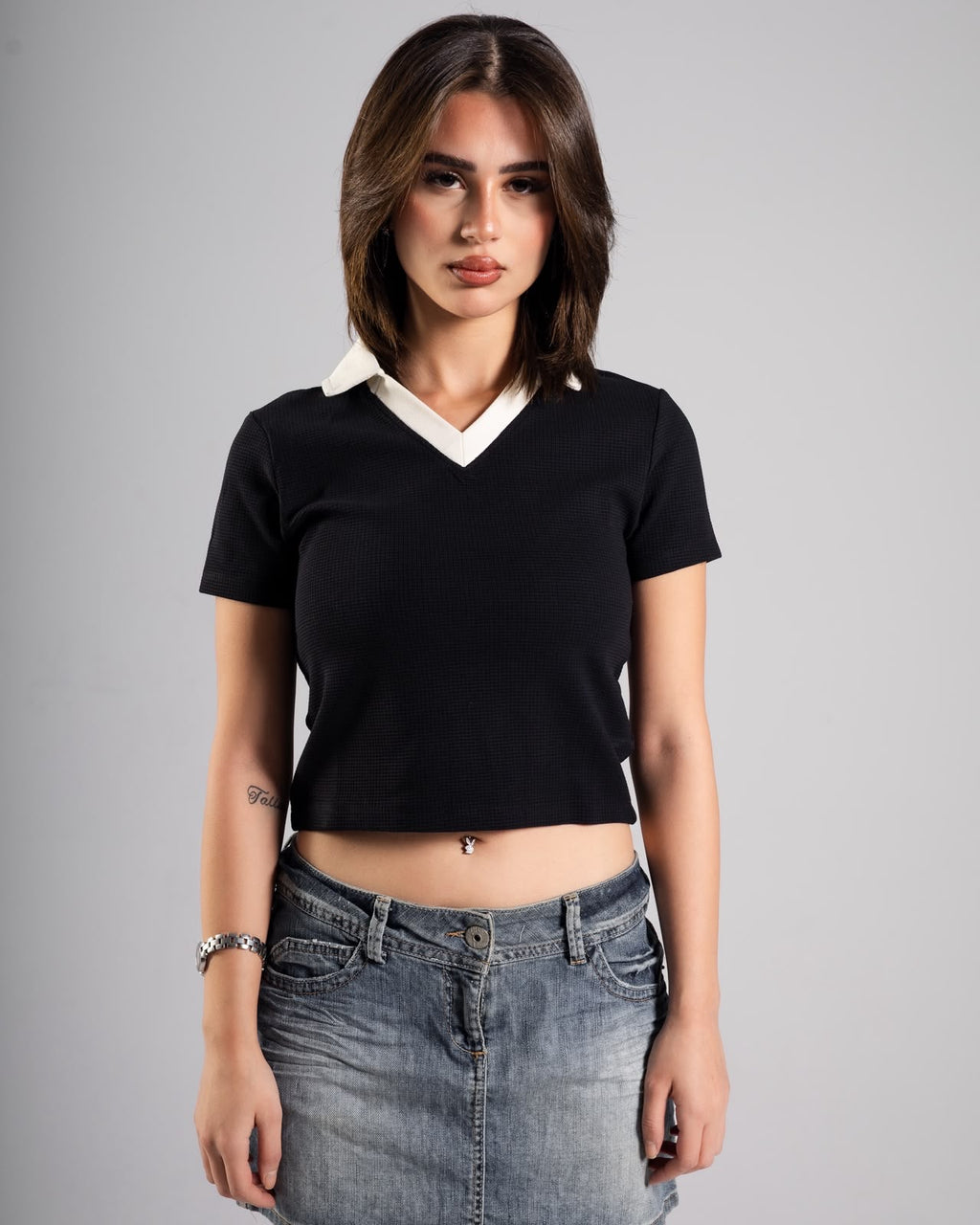 Two-Tone Black Crop