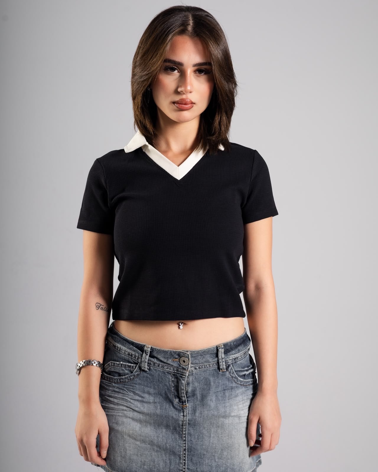 Two-Tone Black Crop